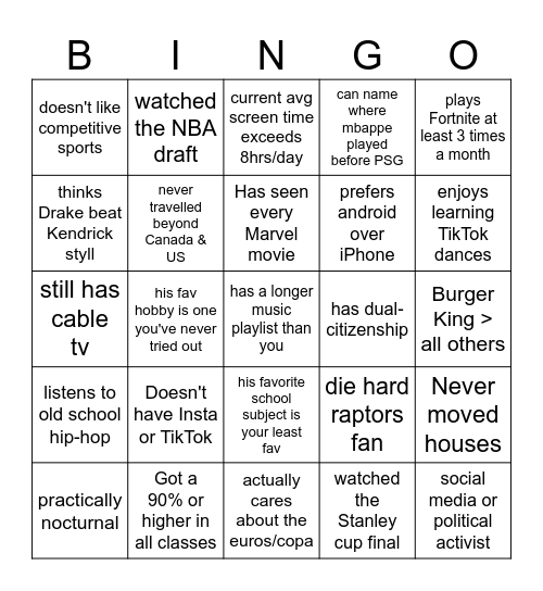 Milestone Bingo Card