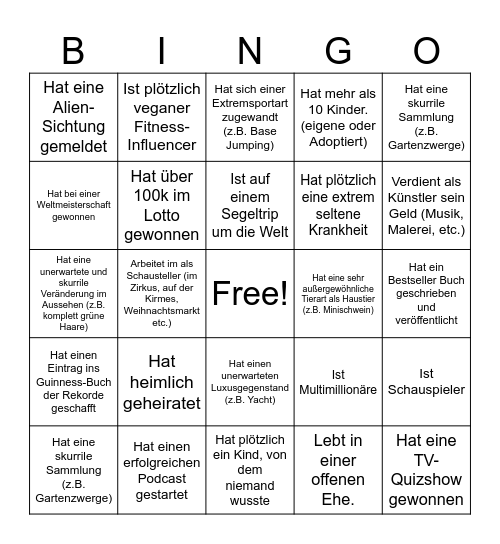 Langzeit Bingo Card