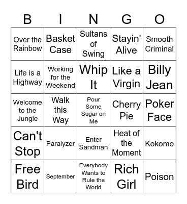 Music Bingo Round 2 Bingo Card