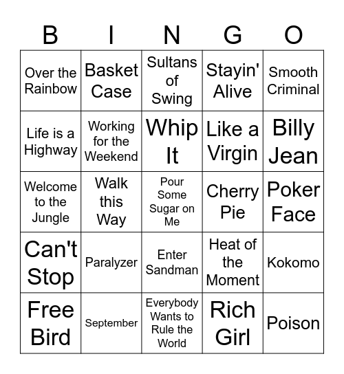 Music Bingo Round 2 Bingo Card