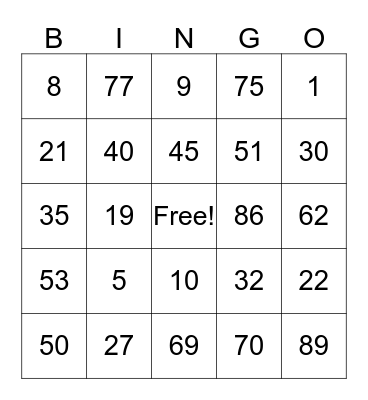 Untitled Bingo Card