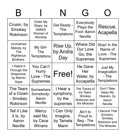 Aunt April’s Favorites Bingo Card