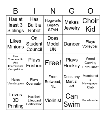 SHAD Bingo! Bingo Card