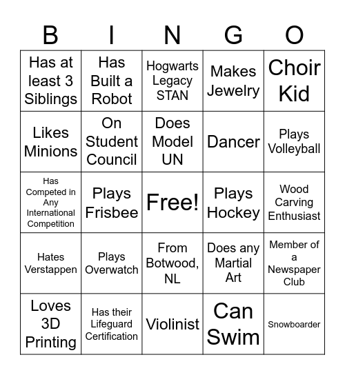 SHAD Bingo! Bingo Card