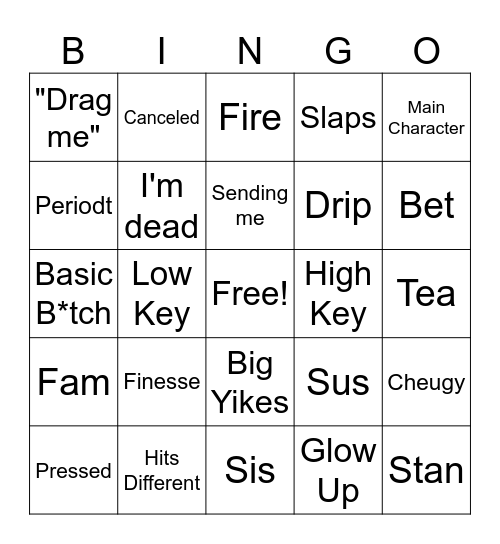 Gen Z Bingo Card