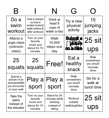 Activity Challenge - July Bingo Card