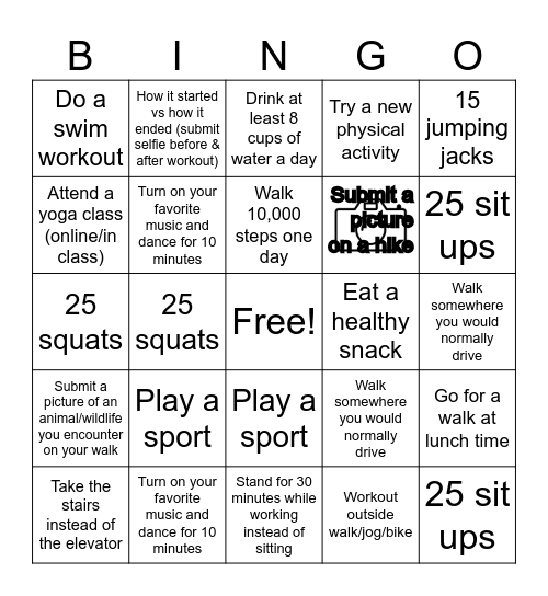 Activity Challenge - July Bingo Card
