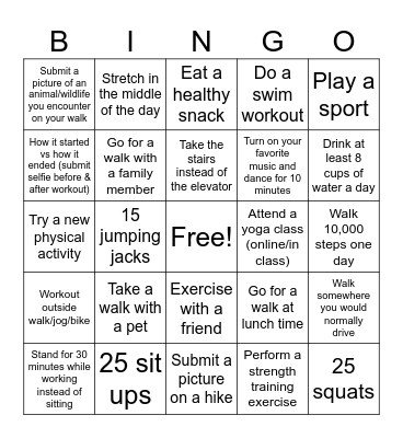 Activity Challenge - July Bingo Card