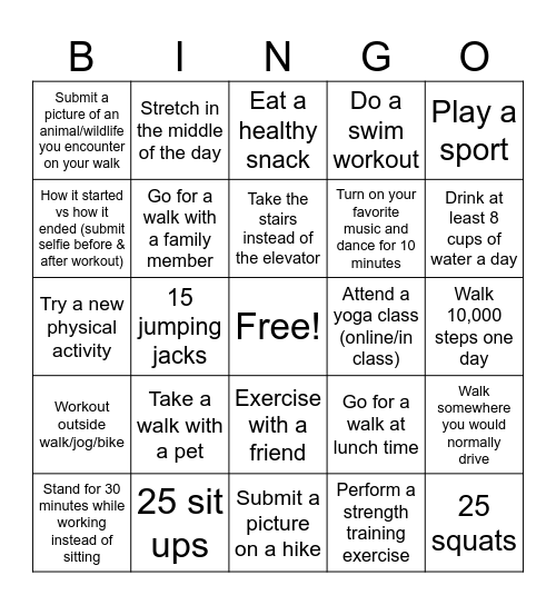 Activity Challenge - July Bingo Card