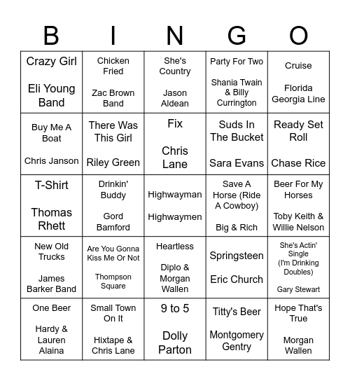 COUNTRY MUSIC Bingo Card