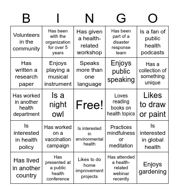 HUMAN BINGO Card