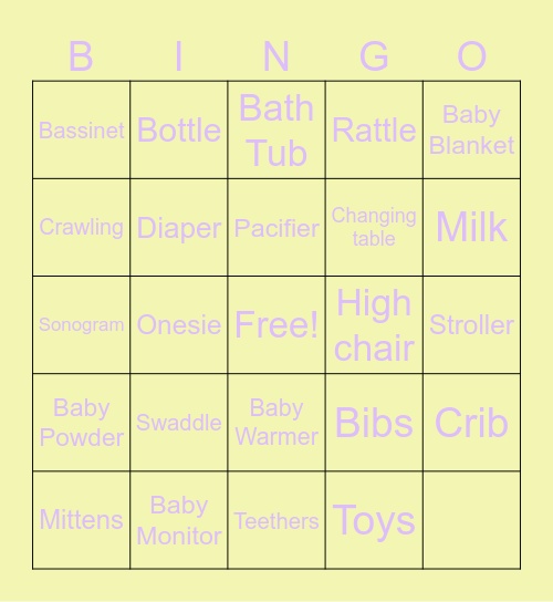 Baby Bingo Card