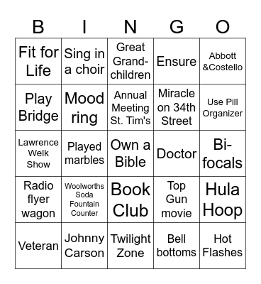 Across The Decades Bingo Card