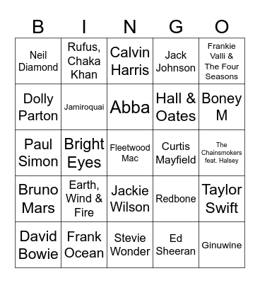 Wedding Songs Bingo Card