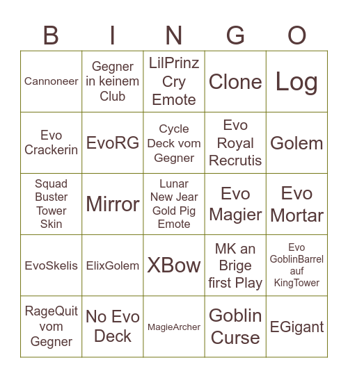 CR Bingo für Clashi Bingo Card