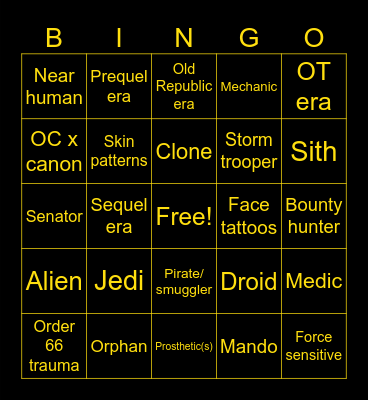 Star wars OC bingo Card