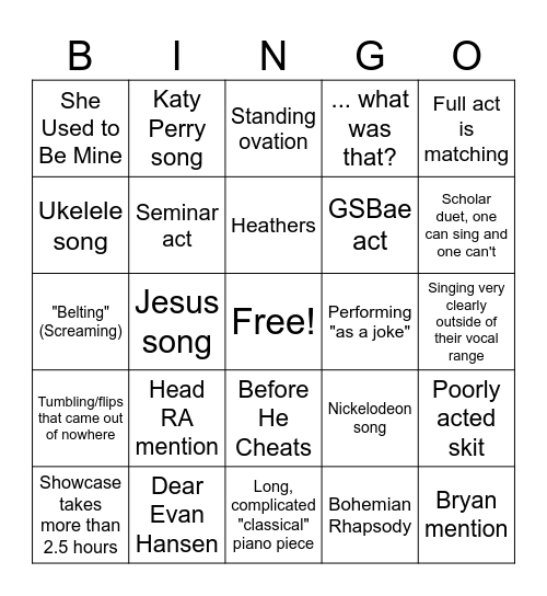 Showcase Bingo Card