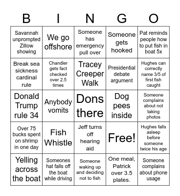 Fishing Trip Bingo Card