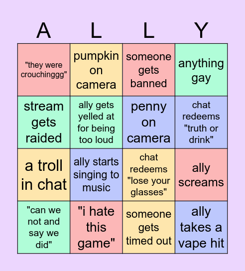 Ally's Birthday Bingo Card