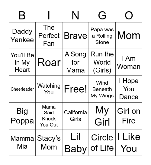 Mom and Dad Bingo Card