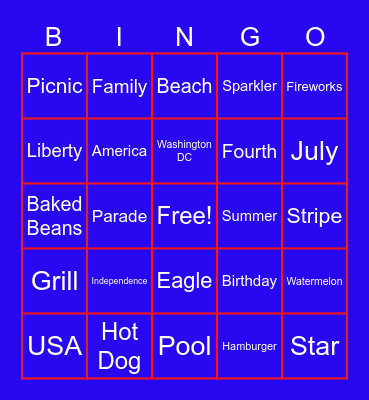 Fourth of July Bingo Card