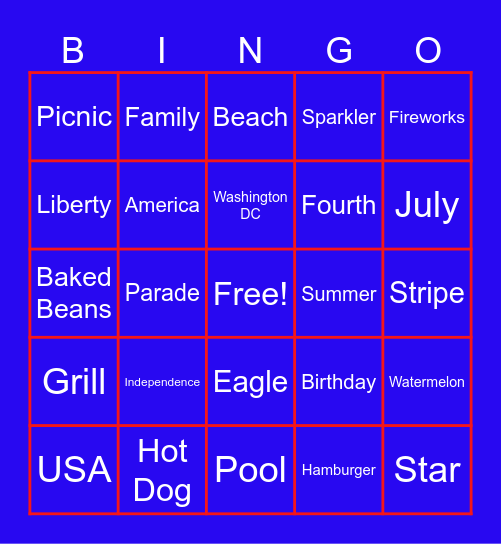 Fourth of July Bingo Card