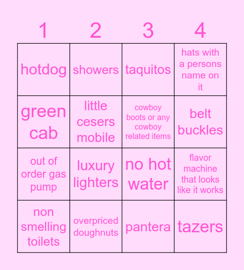 truckstop bingo Card