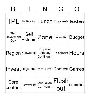 PE Network Day Bingo Card