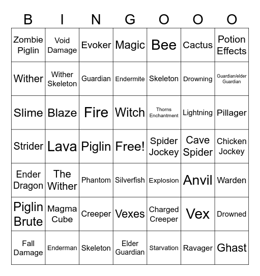 Untitled bingo card