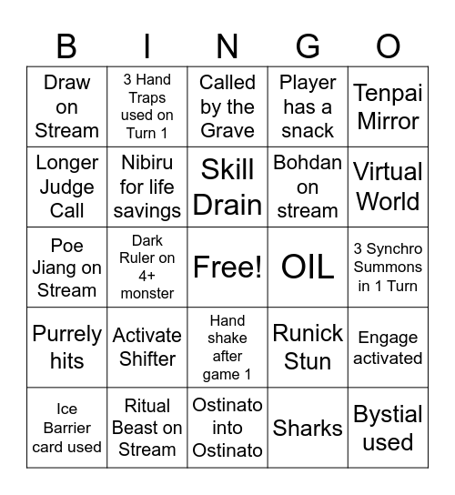 Ocenia Watch Party Bingo Card