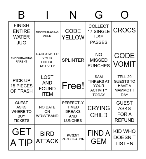 ADVENTURE CENTER BINGO Card