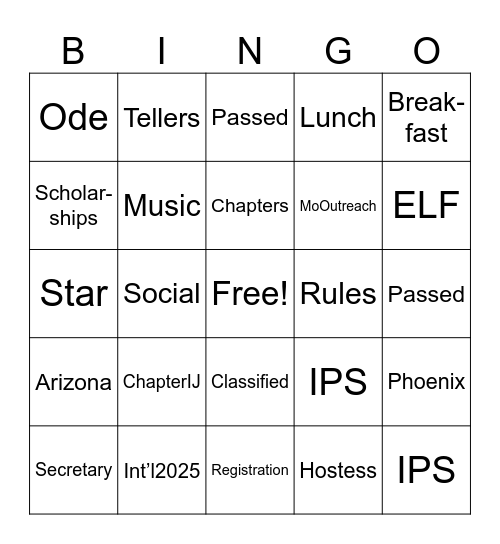 P.E.O 2024 Convention Bingo Card