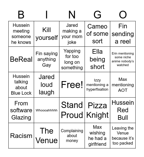 Fellas Bingo Card