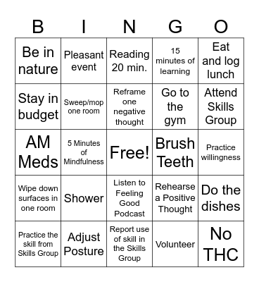 Road to Recovery JG Bingo Card