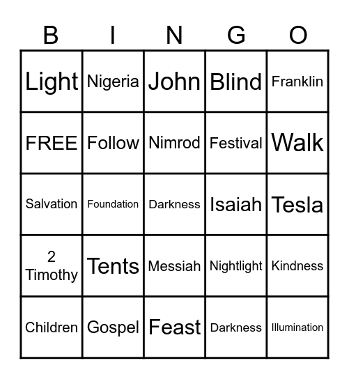 Bible Bingo Card