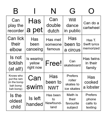 Icebreaker Bingo Card