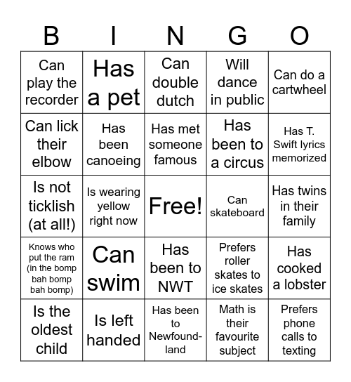 Icebreaker Bingo Card