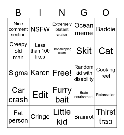 Instagram Reels Bingo Card