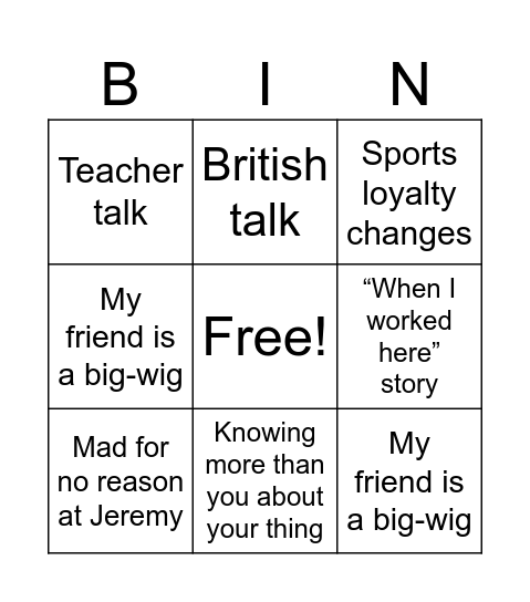 Untitled Bingo Card