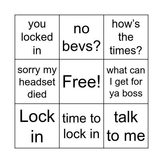 Bryan’s last day Bingo Card