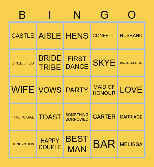 Melissa’s Bridal Bingo Card