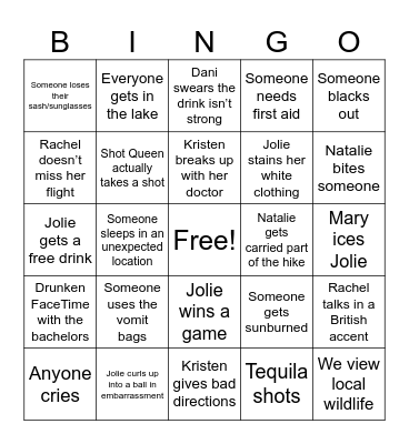 Jolie’s Bachelorette Bingo Card