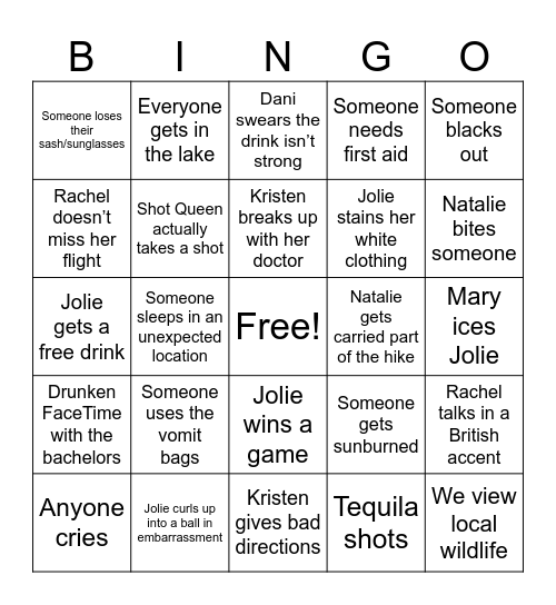 Jolie’s Bachelorette Bingo Card