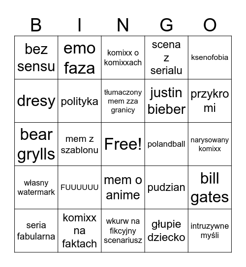 komixxy Bingo Card