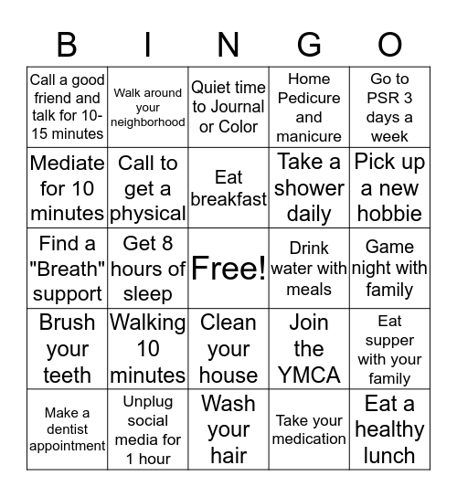 Self-Care Bingo Card