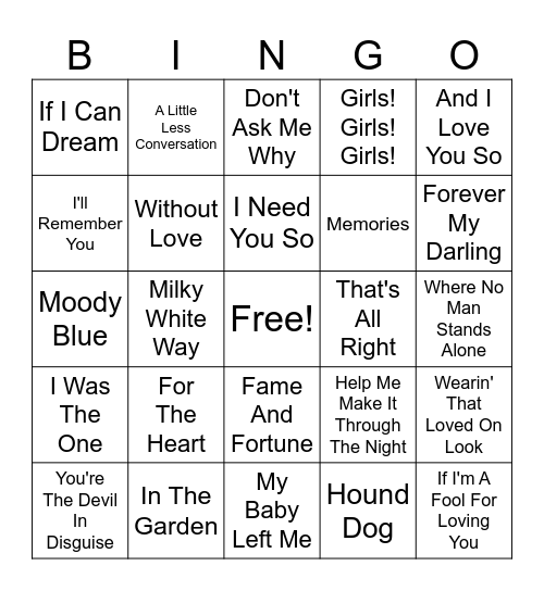 ELVIS PLAYLIST Bingo Card