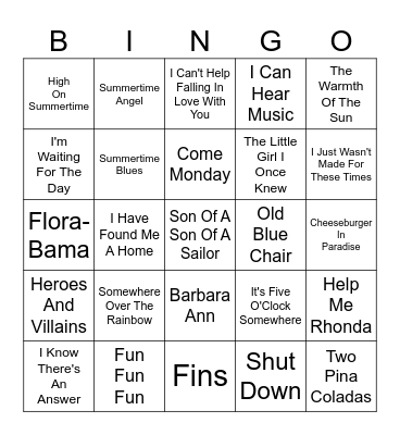 POOL PARTY PLAYLIST Bingo Card