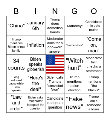 Presidential Debate Bingo Card