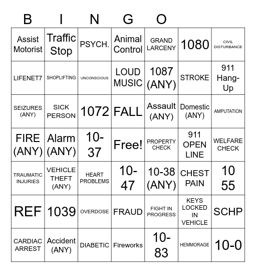 911 B I N G O Bingo Card