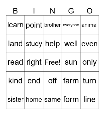 100 2nd Grade Sight Words Bingo Card